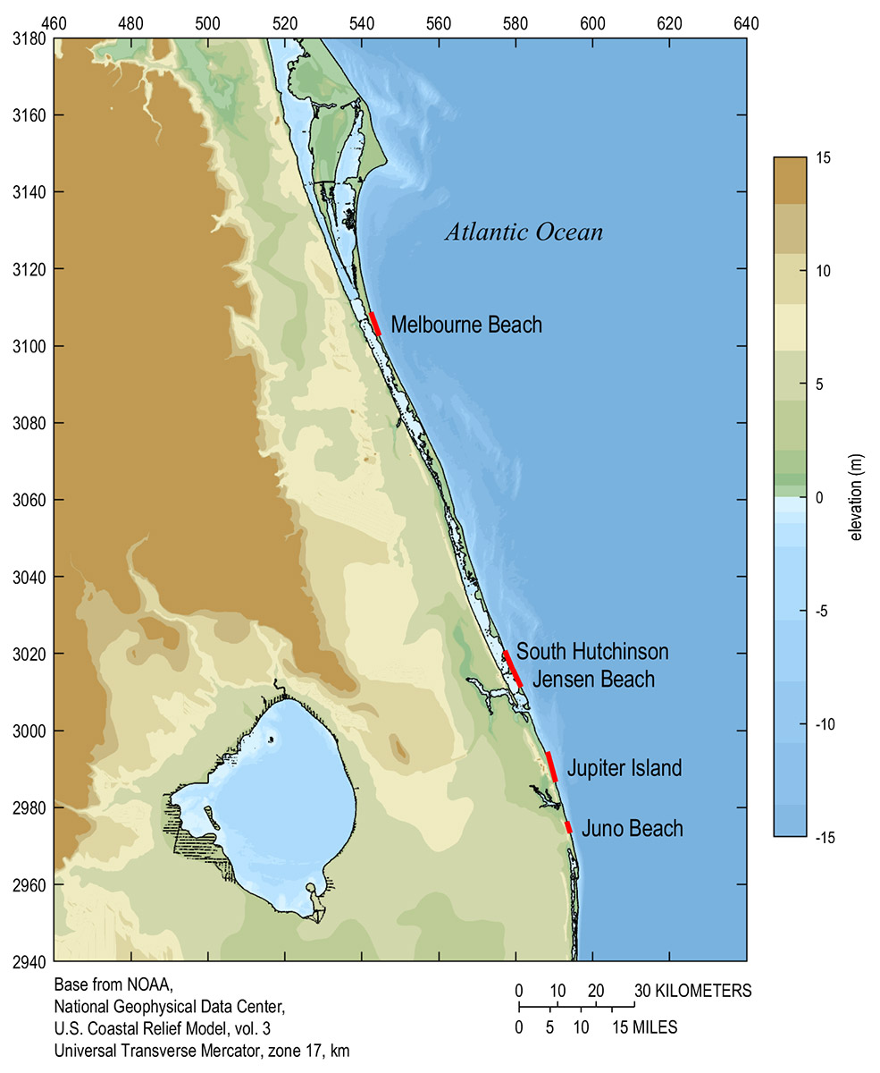 Graphic regional map showing study areas. It includes an inset location map and scale.