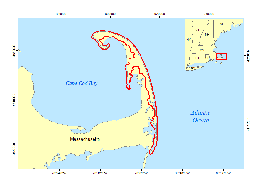 Location map for Cape Cod National Seashore, Massachusetts; data collected in October 2002.